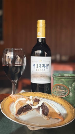 Taste test of tonight’s Wine Pairing Dinner 4th Course - George’s Cuban Style Dark Chocolate Empanada paired with the 2022 Murphy-Goode Cabernet! 🍷🍫 #dessert #winepairings #smtx #trulylocal #palmers | Palmer's Restaurant and Bar