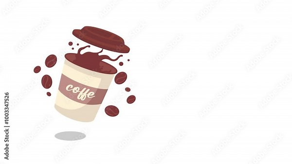 cartoon animation illustration of a coffee cup drink. floating coffee drink, alpha channel background, looping animation