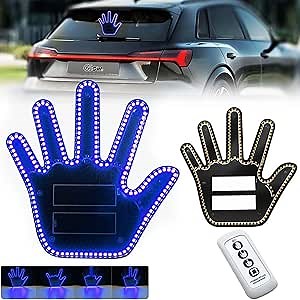 Hand Gesture Light for Car, LED Sign with 4 Modes for Truck, Fun Car Finger Light with Remote, Funny Glogesture Hand Light for Car, SUV - Blue