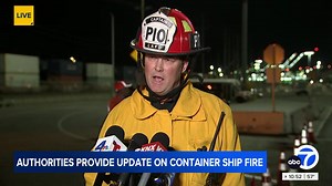 HAPPENING NOW: Authorities are providing an update on a fire that erupted on a container ship at the Port of Los Angeles in San Pedro as crews continue to battle the blaze. https://abc7.com/18188607 | ABC7