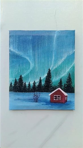 Easy Aurora Painting on Mini Canvas ✨🌌 || Canvas Painting #youtubeshorts #painting