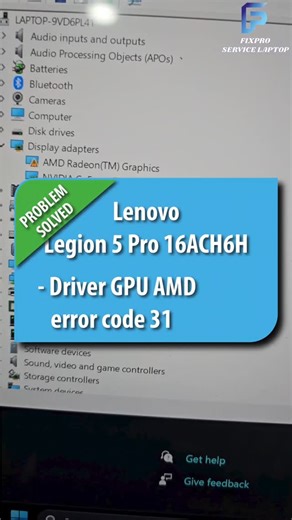 Lenovo Legion 5 Pro 16ACH6H GPU AMD error code 31. Terima service Laptop semua merk area Jakarta. WA 081212962827. #lenovolegion5pro16ach6h #gpuerrorcode31 #servicevgalenovo #servicevgaamd | Fixpro Service Laptop