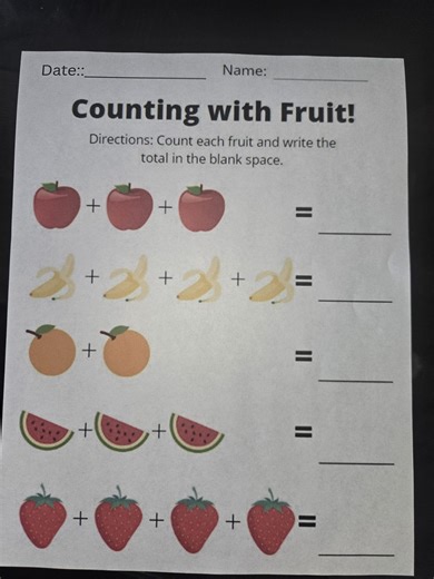 Children's Educational Counting Activity Worksheet Fruit Themed Printable PDF - Etsy