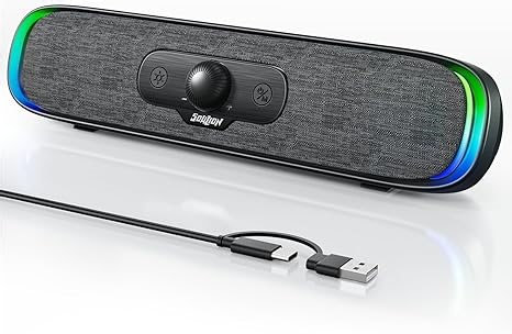 SOULION R200 PC Lautsprecher Bluetooth USB-C Soundbar mit LED-Lichteffekten, Kompakte Stereo-2.0 Computer Boxen für PC, Monitor, Laptop, Gaming, USB-betrieben