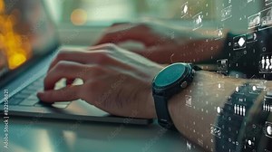 Modern office setting with AI interface on laptop, high-tech office environment. Stock Video