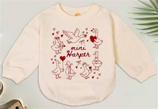 Retro Valentine Goose Romper, Mini Goose Bodysuit, Matching Mom and Kids Shirt, Just a Love Goose Holiday Baby Clothes - Etsy
