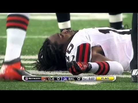 Josh Cribbs Gets KOd versus Ravens 9/27/12 HD