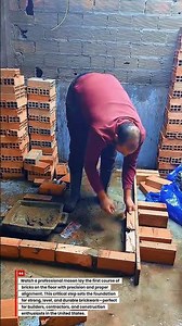 Laying the First Course of Bricks on the Floor | Professional Mason Technique