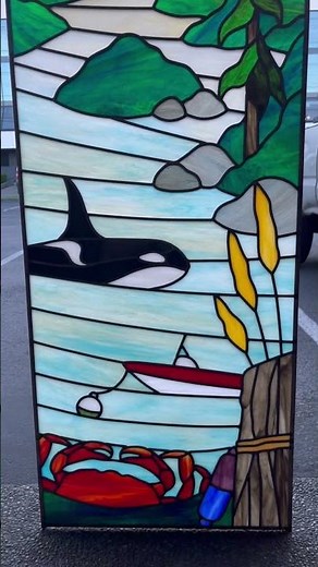 Stained Glass Window with Pacific Northwest Inspired Nature Scene