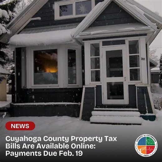 Cuyahoga County property owners can view and pay their property tax bills online. Tax bills are posted on the County website and on Point & Pay. Property taxes must be paid online, in person, or postmarked by Feb. 19, 2026. https://cuyahogacounty.gov/county-news/county-news-detail/2026/01/12/property-taxes-are-due--what-taxpayers-need-to-know | Cuyahoga County