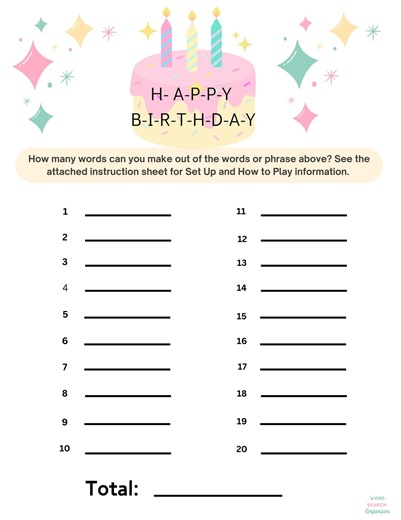 Happy Birthday Word Game: Printable Party Activity (digital Download) for Work, Classrooms, Seniors and More! How Many Words Can You Create? - Etsy