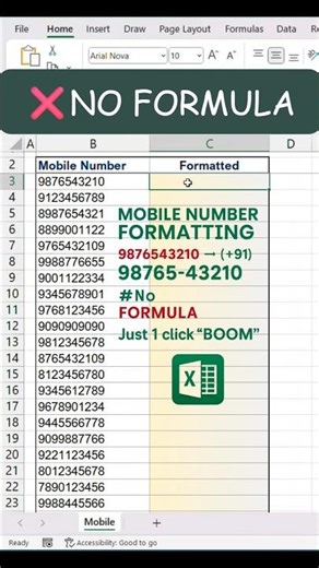 The Easy Way to Format Mobile Numbers Without Formulas or Hassle #shorts #ytshorts #excel #flashfill