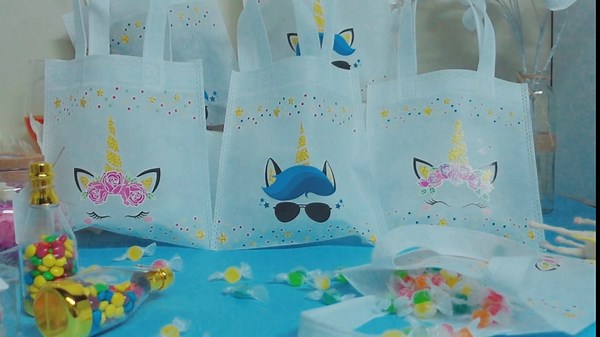 Photect 24 Pcs Unicorn Party Favor Bags Non Woven Goodie Bags with Handles Pink Blue Unicorn Reusable Tote Candy Gift for Valentine Day Birthday Gender Reveals Baby Shower Wedding Party Supplies