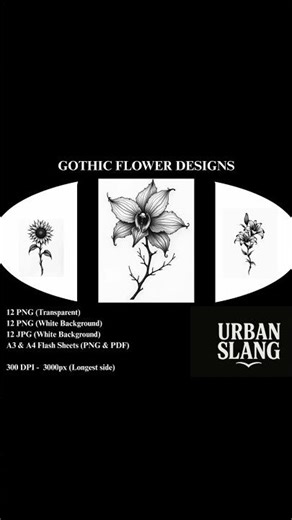 Gothic Flower Tattoo Set | 12 Designs (300DPI) Full Reveal 🌹🖤