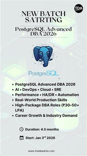 New Batch Starting PostGreSQL DBA in 2026!