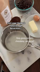 Not your Mama’s Sourdough Brownie Recipe ⬇️ These are not your mama’s brownies…unless she made dense and delicious, ooey, gooey and super chocolatey brownies! And this one-pot method makes them easy peasy! Ingredients * 113g (8 TBSP) unsalted butter * 340g (12 oz) semi-sweet chocolate chips * 40g (½ cup) Double Dutch or regular cocoa powder * 10g (2 tsp) vanilla extract * 2 large eggs * 200g (1 cup) granulated sugar * 110g (½ cup) brown sugar * 125g (½ cup) sourdough starter unfed/discard, room 