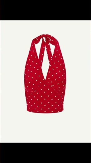 Red Polka‑Dot Silk Satin Cropped Halter Top