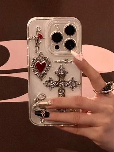 Funda de teléfono transparente de estilo gótico retro de lujo con diseño de cruz, corazón, llama, animal y serpiente, compatible con iPhone 17 AIR 16 15 14 13 12 11 Pro Max 14 15 Plus, cubierta suave a prueba de golpes | SHEIN