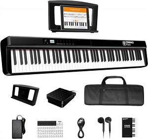 Terence 88-Key Full-Size Weighted Folding Digital Piano Keyboard with 25W Speakers Earphones and Sustain Pedal