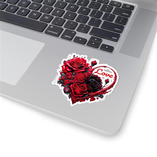 Red Rose Heart Kiss-cut Sticker, Floral Heart Design, Gothic Valentine’s Day Sticker, Romantic Dark Floral Decor. - Etsy