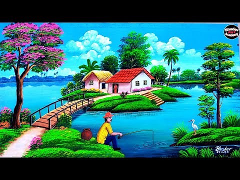 Beautiful Indian Village Scenery Drawing|Easy Indian Village Scenery With Watercolor|Scenery Drawing