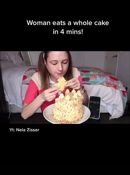 Speed Eating Challenge: Woman Devours Whole Cake in 4 Minutes!