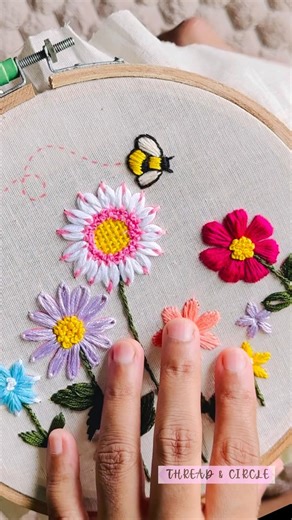 Beautiful Bee Embroidery 🐝🧵 | Easy Beginner Tutorial #shorts