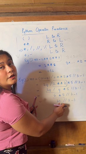 Python Precedence Operators Explaination 🔹Python Foundation Zoom Class🔹 Programming နဲ့ ပတ်သက်ပြီး လေ့လာချင်ပေမယ့် ဘယ် language ကို ရွေးချယ်ရမလဲမသိ ဖြစ်နေတယ်ဆိုရင် Python နဲ့ စတင်ဖို့ အကြံပြုလိုက်ပါတယ်။ Python က IT နည်းပညာတွေကို လေ့လာဖို့ အခြေခံအုတ်မြစ်တစ်ခု ဖြစ်တာကြောင့် Python ကို စနစ်တကျ လေ့လာထားမယ်ဆိုရင် Machine Learning, Deep Learning, Data Analysis and Visualization, Computer Vision စတဲ့ ဘာသာရပ်တွေကို လွယ်ကူစွာ ‌ဆက်လက်လေ့လာနိုင်သွားမှာပါ။ Python Foundation Zoom Class မှာ Theory ပိုင်းကို