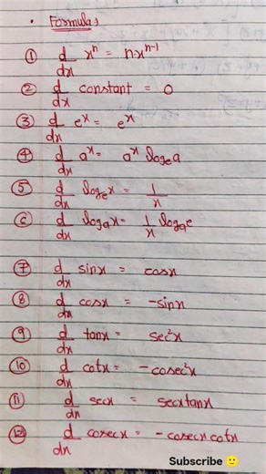 Differentiation Formula #differentiation #maths #class12maths #shorts