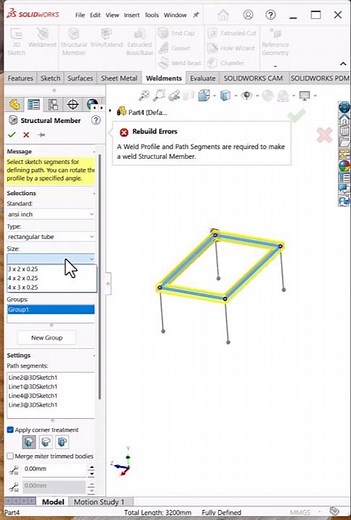 Table Frame Weldment Design in SolidWorks | Structural Frame Using Weldment Feature #shorts