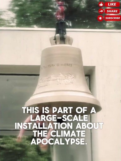 Artist Florentina Holzinger hangs upside down inside a giant bronze bell.