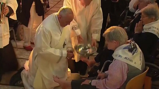 Pope Francis washes feet of women and disabled