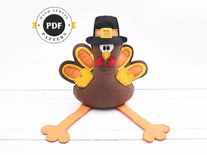 Felt Turkey Sewing Pattern: Thanksgiving Plush Toy With Pilgrim Hat (PDF SVG Download - Etsy
