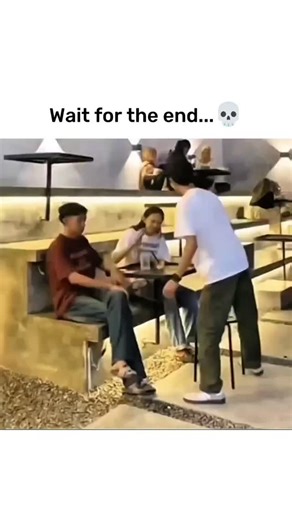 Chuckle People on Instagram: "The End 💀💀💀 Don't forget to follow @chuckle_people The post depicts a comedic skit set inside a restaurant, where three friends improvise a fix for a wobbling chair by folding cardboard and sliding it under the uneven leg, restoring stability within seconds. The moment mirrors common low-cost “jugaad” problem-solving frequently seen in viral clips from South Asia, where cardboard shims are statistically among the most used quick fixes for unstable furniture in in