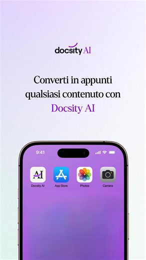 Basta perdere tempo a riordinare gli appunti! ⏱️ • Registra la lezione o carica il PDF/video • L'AI di Docsity si occupa del resto: trascrizione, sintesi, flashcard e mappa concettuale pronta! Il futuro dello studio è arrivato. Scaricalo ora dal tuo store 👇 | Docsity.com