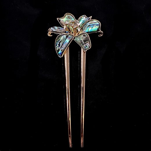 Flower Hair Fork, Abalone Flower, Abalone Hair Fork, Gold Hair Fork, Flower Jewelry, Abalone Jewelry, Hair Pin Bun Holder, Abalone Shell - Etsy