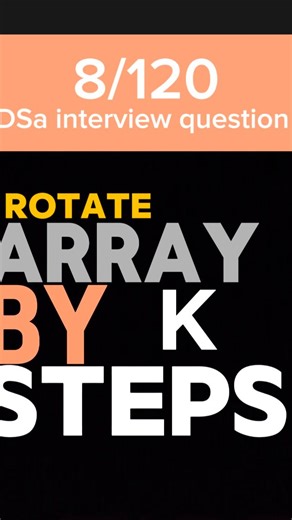 Rayudu on Instagram: "Day 8 of DSA Series 🔥 Rotate Array by K Steps 🔁. . A simple problem, but multiple approaches—brute force, extra space, and the optimal reversal method. . . Consistency > Motivation 💡 Follow for daily DSA bites 👨‍💻📈. #DSA#DataStructures#Algorithms#CodingDaily#LeetCode"