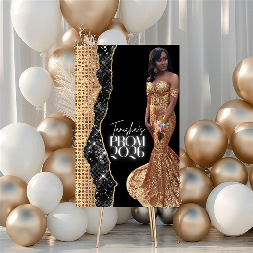 Editable Prom Send off Welcome Sign Template, Printable Glam Party Welcome Poster, Black and Gold Party Decoration, DIY Photo Decor, BD120 - Etsy