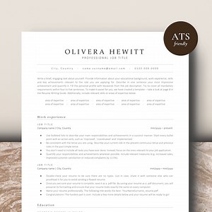 Simple ATS Friendly Resume Template Word, Pages, ATS Resume, CV Resume Template, Minimalist Resume, Clean Single Column Resume Template - Etsy