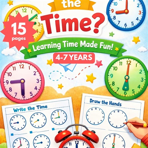 Telling Time Worksheets for Kids | Analog Clock Practice Printable - Etsy
