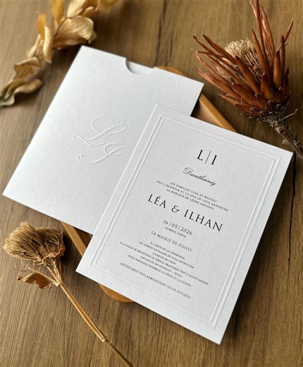 Elegant Wedding Invitation Set: Embossed Envelope, Black Print Card - Etsy