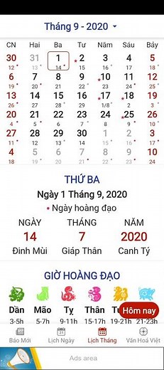 Lịch âm dương tháng 9 năm 2020, Lịch vạn niên và những ngày lễ tháng 9/2020
