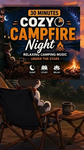 30 MINUTES Cozy Campfire Night with a Cat 🌙 | LoFi Music #campfire #relaxingmusic
