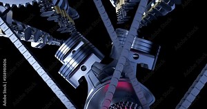 Powerful 3D V8 engine in motion. Valves, pistons and crankshaft. Fuel Injection. Camera moving around. Perfect loop.