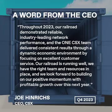 1K views · 60 reactions | CSX CEO Joe Hinrichs shares insights on Q4 & Full-Year 2023 earnings results. Download the performance information at csx.com/investors. | CSX | Facebook