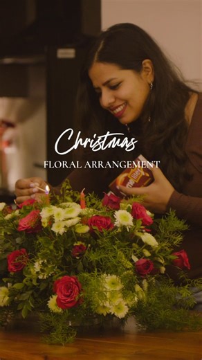 Neeru on Instagram: "This was my first time setting up a floral centerpiece, and I think I did a decent job for a beginner 🙈 It was such a sudden plan, and I’m really glad I did this 🥹 We don’t have a tree yet since we’re still setting up our home, and I was feeling a little low so I created this instead 🌿✨ #Christmas #cozyhome #flowers #floralcenterpiece #home [Christmas, Home, Flowers, Cozy, Floral Arrangement, Home Decor]"