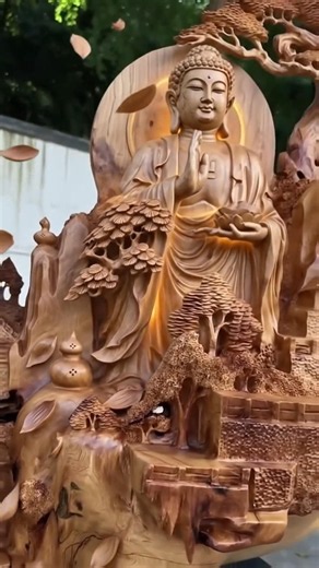 🌿 Sacred Wood Buddha Masterpiece 🪵🙏 | Incredible Hand-Carved Buddha Sculpture Art 🎨#aivideo