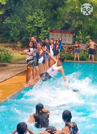 415K views · 2.1K reactions | Endless human chain jumps into a swimming pool | Creative Panda | Facebook