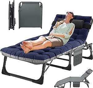 MOPHOTO Folding Lounge Chair 5-Position, Folding Cot, Portable Outdoor Chaise Lounge Chair for Sun Tanning, Perfect for Pool Beach Patio Sunbathing