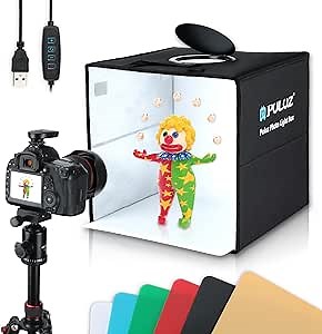 Photo Box, PULUZ Mini Folding Lightbox Portable Light Box Photography Shooting Tent Box Kit with 120pcs LED Lights 6 Colors Backdrops Photo Light Box for Phones DSLR Camera 12 x 12 inch